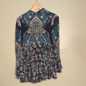 Free People Blue and Cream Mini Dress